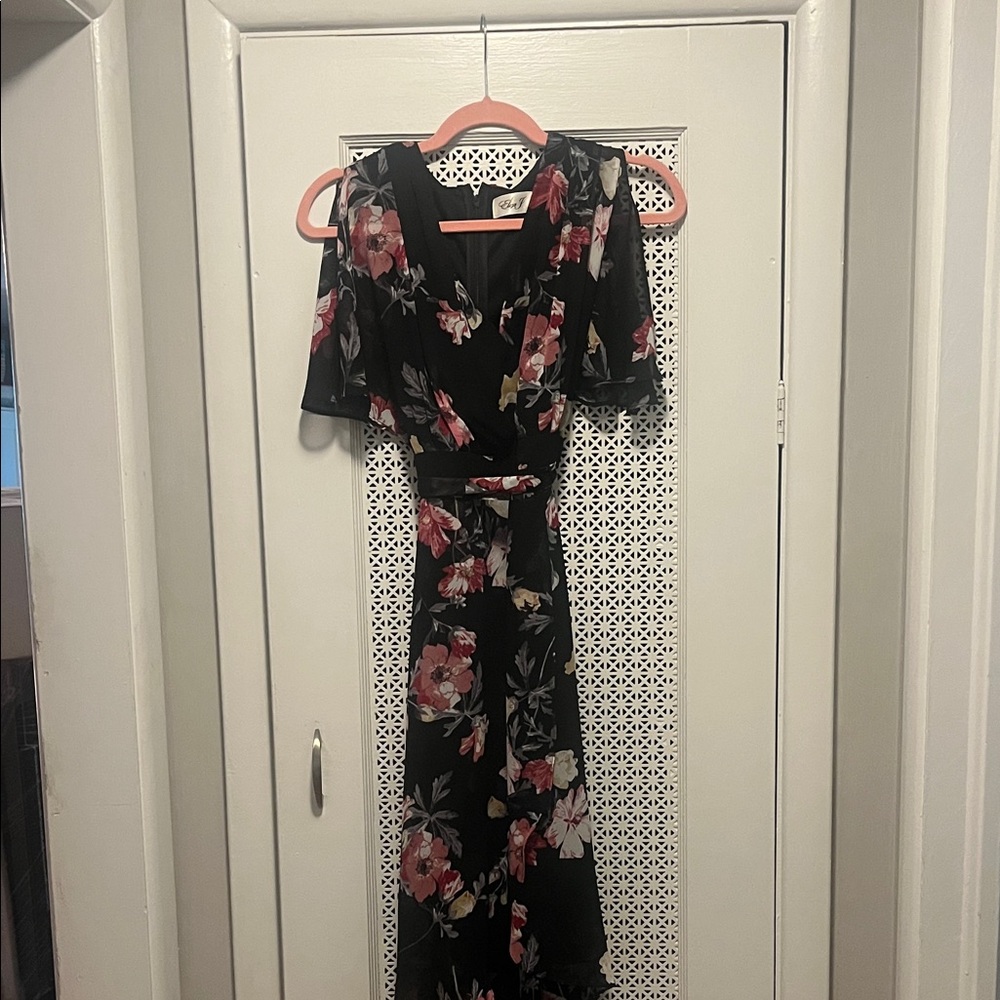 Eliza J Black and Pink Floral High Low Dress
